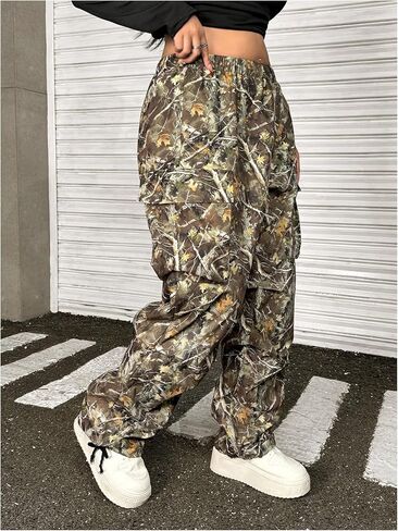 سراويل GORGLITTER النسائية ذات الخصر الفضفاض عالي المرونة وجيوب بغطاء قلاب in Kuwait