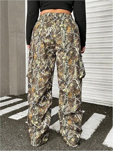 سراويل GORGLITTER النسائية ذات الخصر الفضفاض عالي المرونة وجيوب بغطاء قلاب in Kuwait