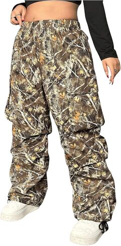 سراويل GORGLITTER النسائية ذات الخصر الفضفاض عالي المرونة وجيوب بغطاء قلاب in Kuwait