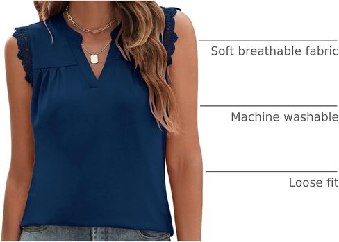 Blingfit Women's Dressy Casual Sleeveless Blouses V Neck Lace Guipure Tank Tops Summer Solid/Floral Tunic Shirts in Saudi Arabia