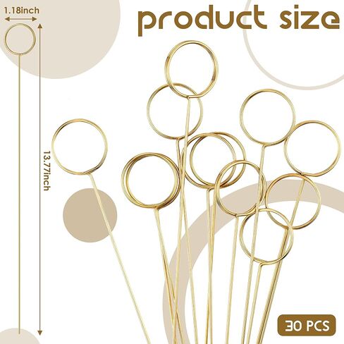 Hotop 30 Pcs Floral Card Holder Pick Metal Wire Flower Place Card Stick 13.4 in Picture Photo Memo Holder Round Floral Gift Stick Clip for Centerpiece Table Wedding Baby Shower Party Favor(Gold) in Kuwait