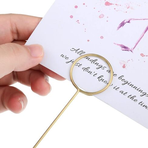 Hotop 30 Pcs Floral Card Holder Pick Metal Wire Flower Place Card Stick 13.4 in Picture Photo Memo Holder Round Floral Gift Stick Clip for Centerpiece Table Wedding Baby Shower Party Favor(Gold) in Kuwait