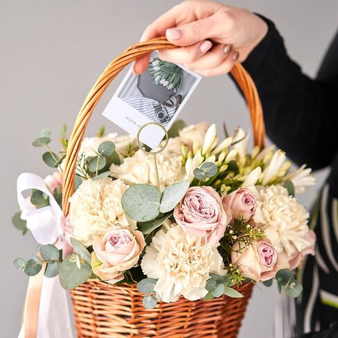 Hotop 30 Pcs Floral Card Holder Pick Metal Wire Flower Place Card Stick 13.4 in Picture Photo Memo Holder Round Floral Gift Stick Clip for Centerpiece Table Wedding Baby Shower Party Favor(Gold) in Kuwait