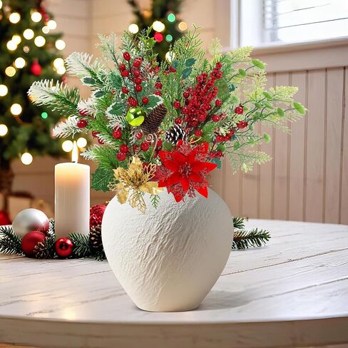 Artificial Christmas Picks, 8Pcs Christmas Sprays Picks with Red Berry Stems Pine Cones Holly Poinsettia, Faux Floral Branches for Xmas Tree Filler Wreath Garland Holiday DIY Crafts Decorations(8) in Saudi Arabia