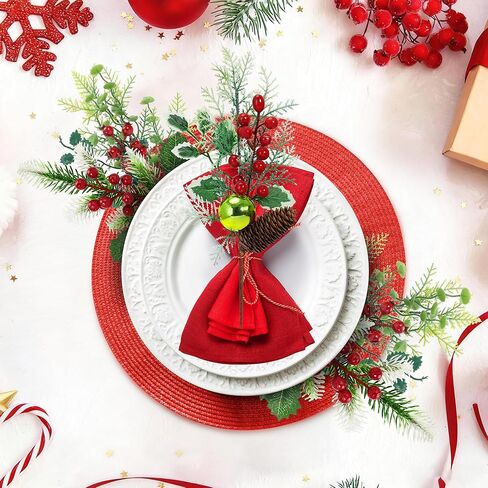 Artificial Christmas Picks, 8Pcs Christmas Sprays Picks with Red Berry Stems Pine Cones Holly Poinsettia, Faux Floral Branches for Xmas Tree Filler Wreath Garland Holiday DIY Crafts Decorations(8) in Saudi Arabia