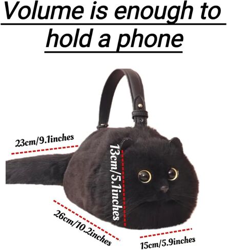 Handmade Black Shoulder Bag - Spacious Design Can Hold Phone - Presents for Black Cat Lovers in Saudi Arabia