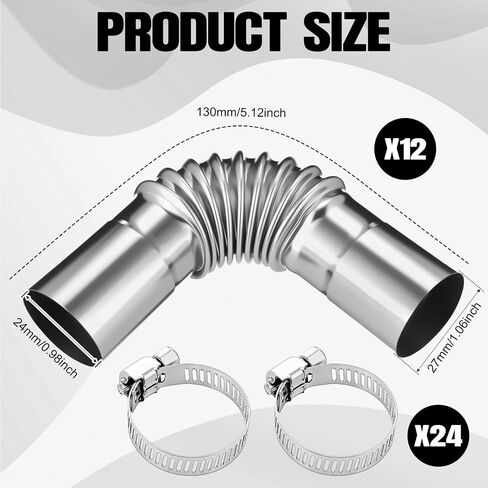 Honoson 12 Sets Diesel Heater Exhaust Pipe 24mm Parking Air Tube Heaters Exhaust Pipe Elbow Connector with 24 Connectors Stainless Steel Gas Water Heaters Compatible with Diesel Boat Heater in Saudi Arabia