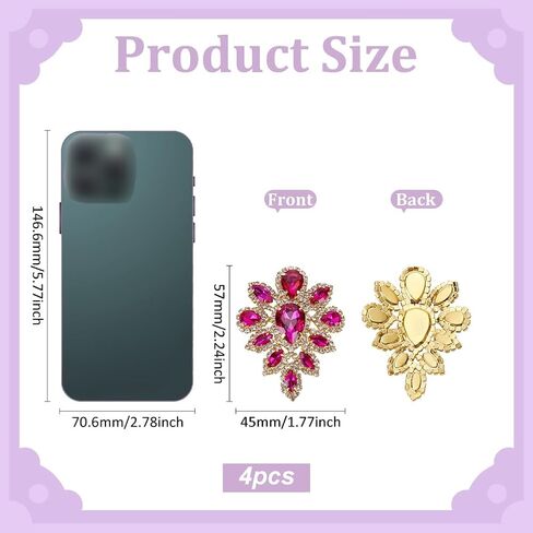 FINGERINSPIRE 4 Pcs Teardrop Rhinestone Applique, 2.2x1.8inch AB Colorful Rhinestone Teardrop Applique DIY Decoration Patch for Wedding Dress Clothing Decoration Suitable for Sewing & Gluing in Saudi Arabia