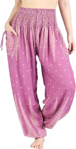 Lannaclothesdesign Women's Smocked Waist Boho Flowy Yoga Harem Pants Hippie Clothes in Saudi Arabia