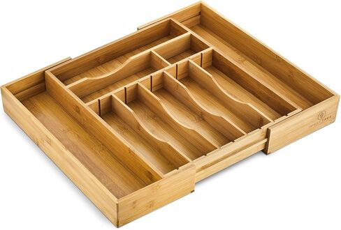 Night Tree Deep Bamboo Drawer Organizer – Expandable Utensil and Silverware Tray for Kitchen Cutlery and Flatware, Large Size (21.6" or 13.7" x 17" x 2.5") in Saudi Arabia