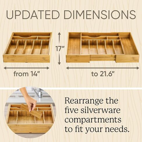 Night Tree Deep Bamboo Drawer Organizer – Expandable Utensil and Silverware Tray for Kitchen Cutlery and Flatware, Large Size (21.6" or 13.7" x 17" x 2.5") in Saudi Arabia