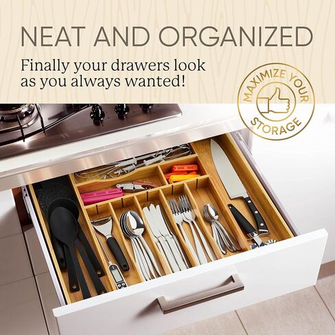 Night Tree Deep Bamboo Drawer Organizer – Expandable Utensil and Silverware Tray for Kitchen Cutlery and Flatware, Large Size (21.6" or 13.7" x 17" x 2.5") in Saudi Arabia