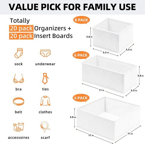 【FAMILY PACK】Drawer Organizer Clothes, 20 Pack Dresser Organizer Bins for Baby Clothes - Underwear Bra Sock Organizer - Fabric Closet Organization and Storage Dividers for Nursery Bedroom Dorm in Saudi Arabia