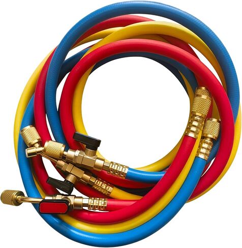 Generic 3 عبوات من خراطيم شحن Hvac مع صمام كروي، ضغط عالي بطول 1.5 متر لـ R410A، R134A، R22، تركيبات نحاسية، خسارة منخفضة in Kuwait
