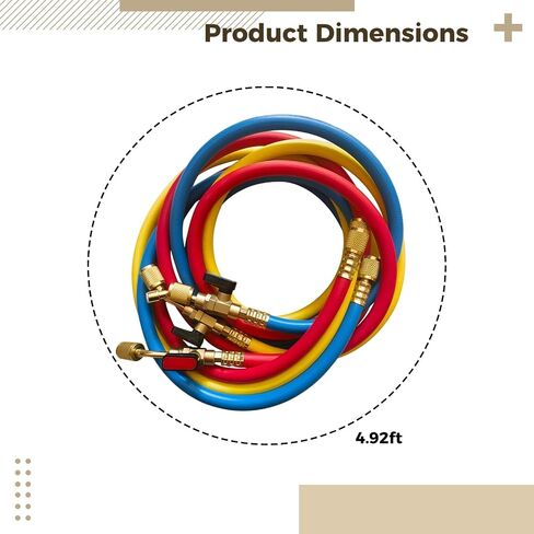 Generic 3 عبوات من خراطيم شحن Hvac مع صمام كروي، ضغط عالي بطول 1.5 متر لـ R410A، R134A، R22، تركيبات نحاسية، خسارة منخفضة in Kuwait
