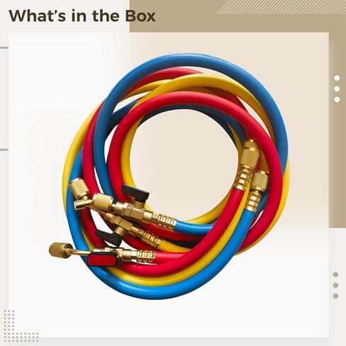 Generic 3 عبوات من خراطيم شحن Hvac مع صمام كروي، ضغط عالي بطول 1.5 متر لـ R410A، R134A، R22، تركيبات نحاسية، خسارة منخفضة in Kuwait