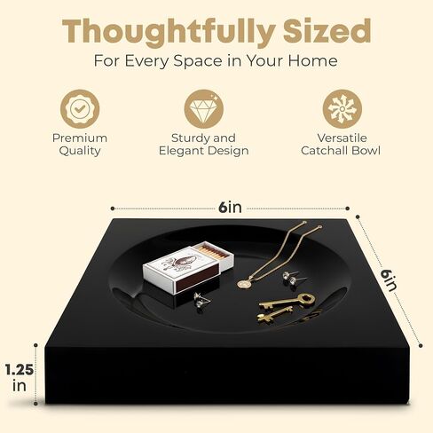 Decorative Acrylic Catchall Bowl (Black) - Elegant Chic Organizer Tray for Home Kitchen Coffee Table Countertop Vanity Display in Saudi Arabia