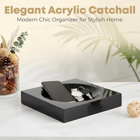 Decorative Acrylic Catchall Bowl (Black) - Elegant Chic Organizer Tray for Home Kitchen Coffee Table Countertop Vanity Display in Saudi Arabia