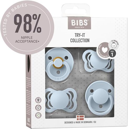 BIBS Pacifiers – Try-it Collection | Includes Colour, De Lux, Couture and Supreme Pacifiers | BPA-Free Natural Rubber & Silicone | Made in Denmark | Sage | 0 to 6 Months in Saudi Arabia
