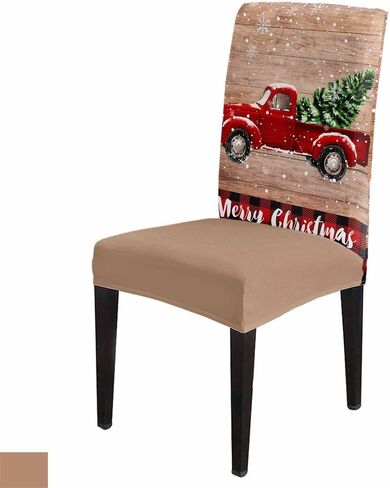 Savannan Merry Christmas Dining Chair Slipcover, Truck Tree Vintage Board Wood Grain Buffalo Check Stretch Covers Removable Parsons Protector for Kitchen Room Banquet Party, Set of 4 Carsan3372 in Kuwait