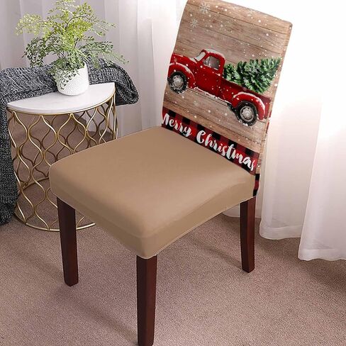 Savannan Merry Christmas Dining Chair Slipcover, Truck Tree Vintage Board Wood Grain Buffalo Check Stretch Covers Removable Parsons Protector for Kitchen Room Banquet Party, Set of 4 Carsan3372 in Kuwait