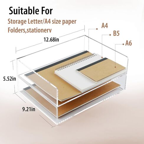 2 Pack Acrylic Paper Tray Organizer for Desk Clear File Organizer,Acrylic Desk Organizers and Accessories Sorter,Perfect for File Paper, Ipad, Letter, A4 Office File, Books, Notes. in Saudi Arabia