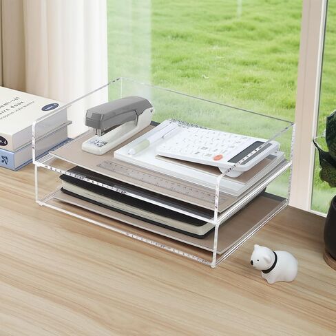 2 Pack Acrylic Paper Tray Organizer for Desk Clear File Organizer,Acrylic Desk Organizers and Accessories Sorter,Perfect for File Paper, Ipad, Letter, A4 Office File, Books, Notes. in Saudi Arabia