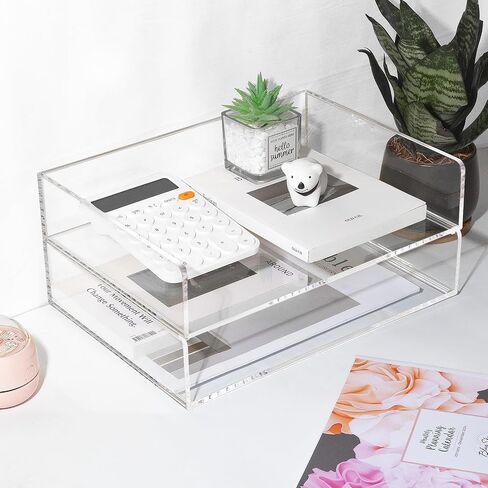 2 Pack Acrylic Paper Tray Organizer for Desk Clear File Organizer,Acrylic Desk Organizers and Accessories Sorter,Perfect for File Paper, Ipad, Letter, A4 Office File, Books, Notes. in Saudi Arabia