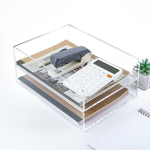 2 Pack Acrylic Paper Tray Organizer for Desk Clear File Organizer,Acrylic Desk Organizers and Accessories Sorter,Perfect for File Paper, Ipad, Letter, A4 Office File, Books, Notes. in Saudi Arabia