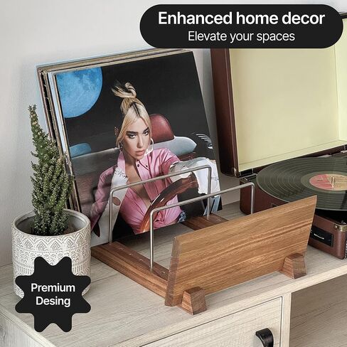 Vinyl Record Storage Holder - Solid Acacia Wood & Metal, Sturdy Record Storage for 50-70 Albums, Elegant Vinyl Holder in Saudi Arabia