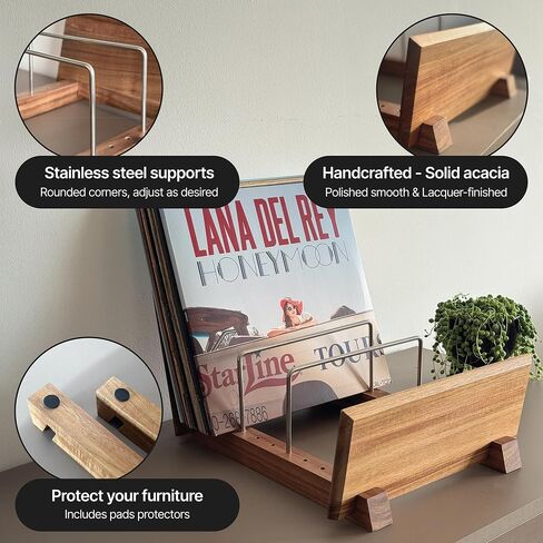 Vinyl Record Storage Holder - Solid Acacia Wood & Metal, Sturdy Record Storage for 50-70 Albums, Elegant Vinyl Holder in Saudi Arabia