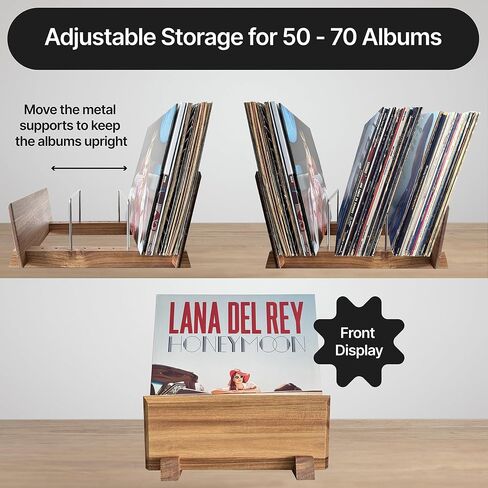 Vinyl Record Storage Holder - Solid Acacia Wood & Metal, Sturdy Record Storage for 50-70 Albums, Elegant Vinyl Holder in Saudi Arabia