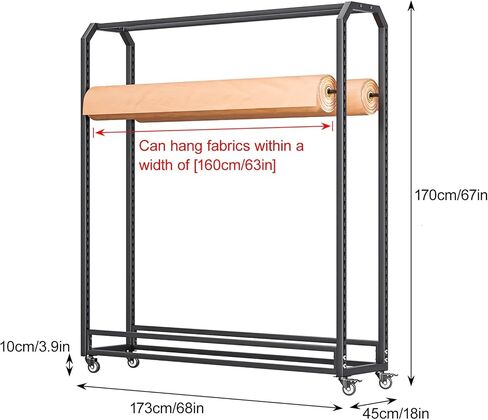 Large Textile Commercial Fabric Roll Storage Rack, Movable Vinyl Paper Organizer with Adjustable Hanging Rods, Heavy Duty Roll File Holder for Leather Rolls/Window Film(Black-8Rod,145cm/57in) in Saudi Arabia