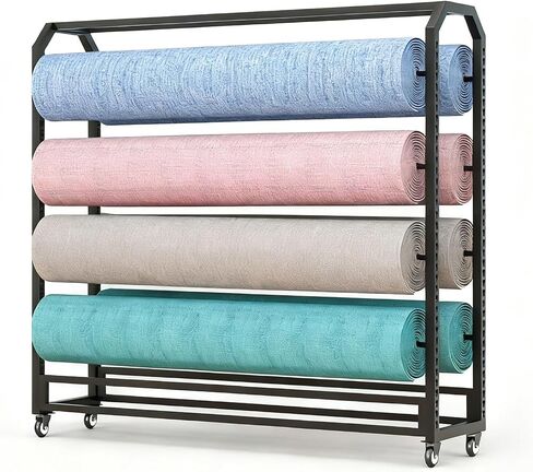 Large Textile Commercial Fabric Roll Storage Rack, Movable Vinyl Paper Organizer with Adjustable Hanging Rods, Heavy Duty Roll File Holder for Leather Rolls/Window Film(Black-8Rod,145cm/57in) in Saudi Arabia