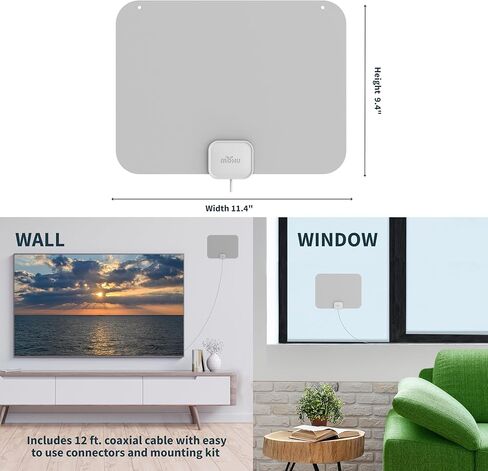 Mohu Leaf Stitch Amplified - هوائي تلفزيون داخلي مسطح، نطاق 60 ميل، Jolt Switch Amp، UHF VHF، متعدد الاتجاهات، 4K UHD، تلفزيون NEXTGEN - مع كابل بطول 12 قدمًا in Saudi Arabia
