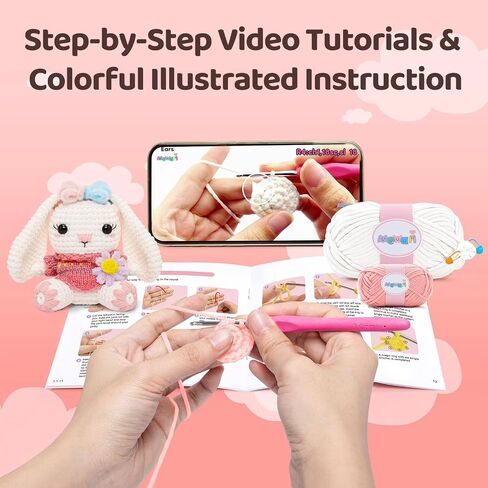 Mewaii Crochet Kit for Beginners, Crochet Animal Kit with Step-by-Step Video Tutorials, Knitting Starter Kit for Kids Adults with 40%+ Pre-Started Yarn Content, DIY Crochet Gifts (Purple Milk Tea) in Kuwait