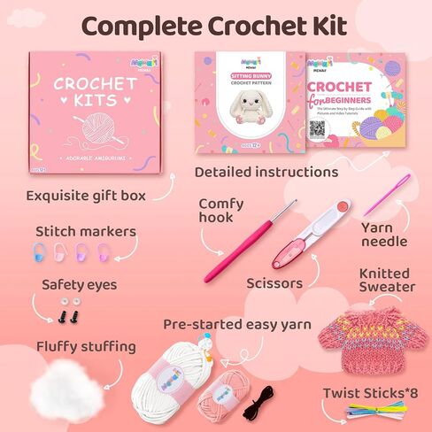 Mewaii Crochet Kit for Beginners, Crochet Animal Kit with Step-by-Step Video Tutorials, Knitting Starter Kit for Kids Adults with 40%+ Pre-Started Yarn Content, DIY Crochet Gifts (Purple Milk Tea) in Kuwait