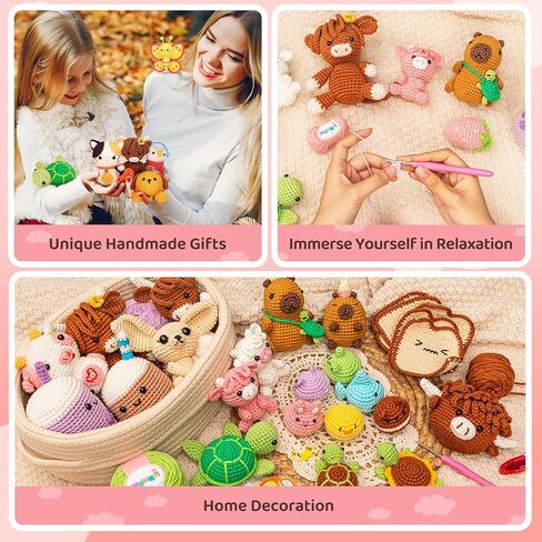 Mewaii Crochet Kit for Beginners, Crochet Animal Kit with Step-by-Step Video Tutorials, Knitting Starter Kit for Kids Adults with 40%+ Pre-Started Yarn Content, DIY Crochet Gifts (Purple Milk Tea) in Kuwait