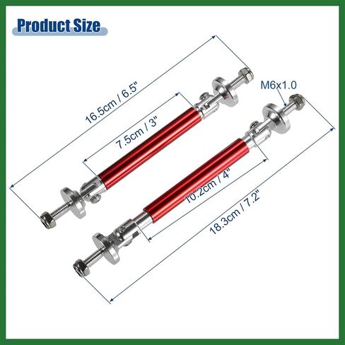 Motoforti Universal 3 "-4" سبائك ألومنيوم قابلة للتعديل 75 مم مصد أمامي للشفاه ناشر دعامة قضبان ربط قضبان دعم مقسمة باللون الأحمر - عبوة من 2 طويلة الأمد in Kuwait