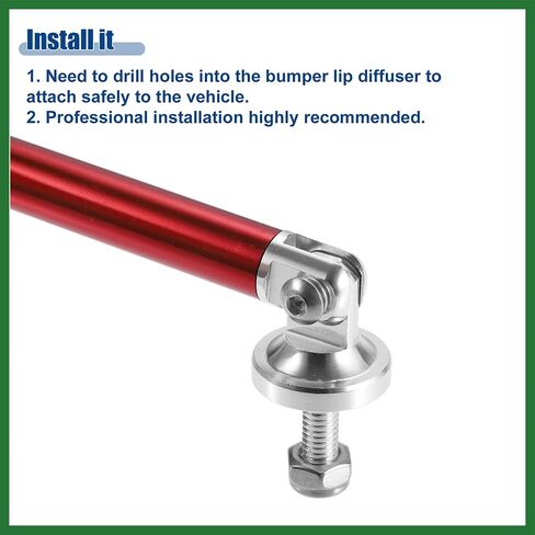 Motoforti Universal 3 "-4" سبائك ألومنيوم قابلة للتعديل 75 مم مصد أمامي للشفاه ناشر دعامة قضبان ربط قضبان دعم مقسمة باللون الأحمر - عبوة من 2 طويلة الأمد in Kuwait