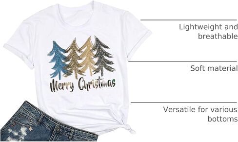 Beopjesk Christmas Shirts Womens Leopard Plaid Trees Printed Casual Short Sleeve Graphic Tees Tops in Kuwait