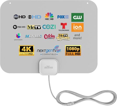 Mohu Leaf Amplified – Ultra-Thin Indoor TV Antenna, 60-Mile Range, Jolt Switch Amp, UHF VHF, Multi-Directional, 4K UHD, NEXTGEN TV - w/ 12 ft. Cable in Saudi Arabia