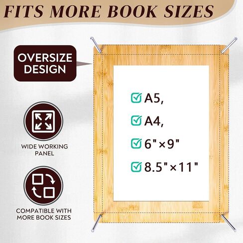 Pressandco Book Press - مكبس تجليد خشبي مقاس 14.6 بوصة × 11.6 بوصة مع مقبض جلدي لتجليد الكتب والإصلاح وإعادة التجليد والحرف الورقية - يتضمن الأدوات: 10 ألواح تجليد وقماش تجليد الكتب in Kuwait