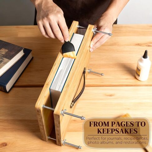 Pressandco Book Press - مكبس تجليد خشبي مقاس 14.6 بوصة × 11.6 بوصة مع مقبض جلدي لتجليد الكتب والإصلاح وإعادة التجليد والحرف الورقية - يتضمن الأدوات: 10 ألواح تجليد وقماش تجليد الكتب in Kuwait