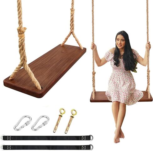 Wooden Swing, 24"x 8"x 1.2,500lbs,Wooden Tree Swing Adjustable Hemp Rope & Extension Tree Straps 100 inch in Saudi Arabia