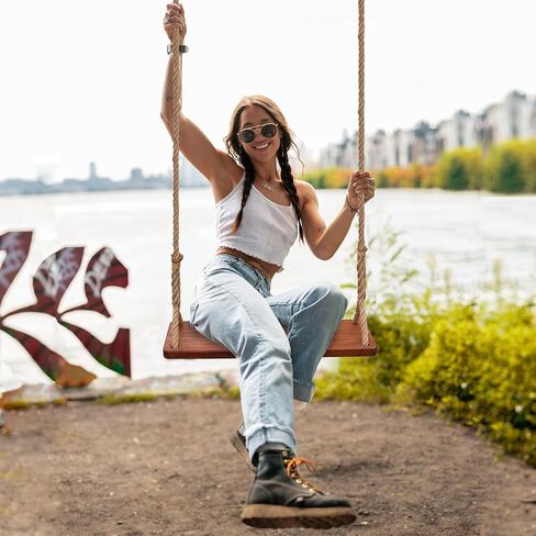 Wooden Swing, 24"x 8"x 1.2,500lbs,Wooden Tree Swing Adjustable Hemp Rope & Extension Tree Straps 100 inch in Saudi Arabia