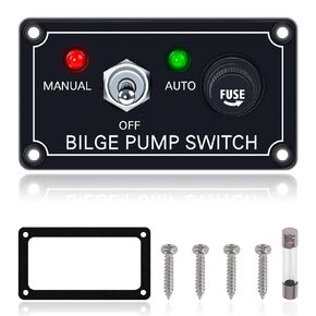 Boeray Bilge Pump Switch Rocker Toggle Switch Panel and Fuse DC 12V 24V Max 15A SPST ON/Off Marine Switch Panel 1 Toggle