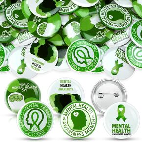 Hotop 150 pcs 1.5 In Mental Health Awareness Items Button Pins Bulk Round Badges Mental Health Gifts Green Ribbon Pin for Shirt Clothing Bags in Saudi Arabia