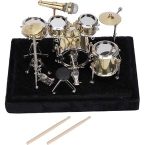 Mini Drum Model Kit, Retro Mini Drum Set Model with Display Box and Base Home Instrument Ornaments Exquisite Decoration Graduation Day Gift Collection for Her or Him, 5.5x3.8x4.3in