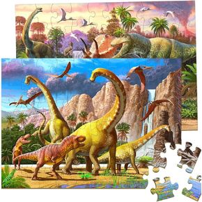 Dinosaur Puzzles for Kids Ages 4-8 Year Old - World of Huge Dinosaurs,2 Packs 60 Pieces Jigsaw Puzzle for Toddler Children Learning Educational Puzzles Toys for Boys and Girls.